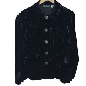 Harve Benard Womens Large Black Velour Stretch Button Front Jacket New